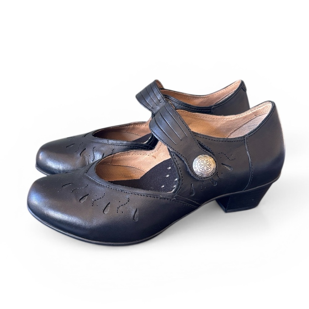 Aetrex Black Leather Mary Jane Button Accent Dance Comfort Size 8.5 Wide